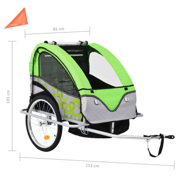 vidaXL 2-in-1 Bike Trailer & Stroller Green and Grey - Image 5