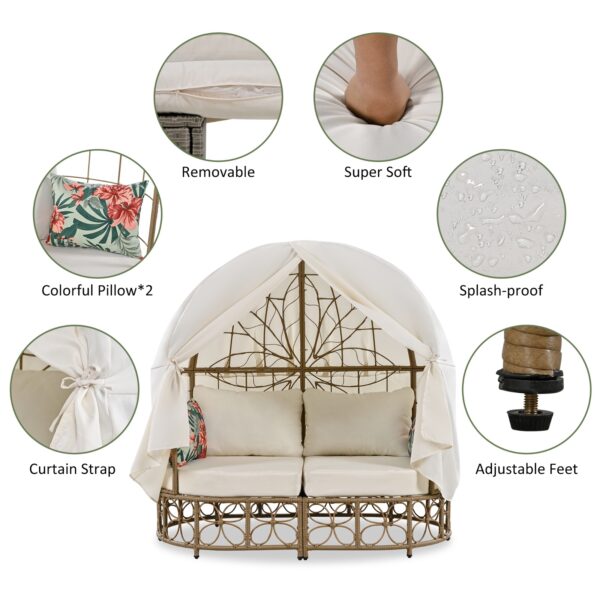 GO 59.8  Daybed Outdoor Sunbed With Colorful Pillows, Wicker Patio Daybed With Curtain, Floral Patte - Image 6