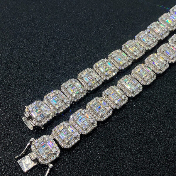 S925 Silver Inlay Rectangular Moissanite Cuban Link Chain - Image 2