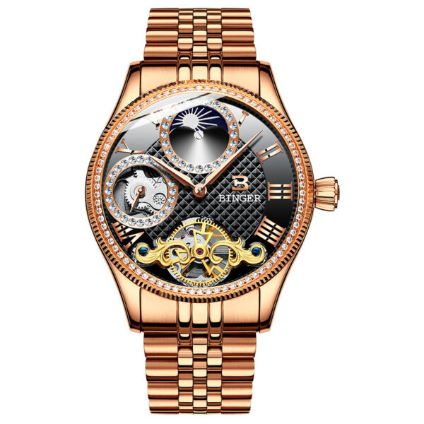 Men's Automatic Mechanical Skeleton Waterproof Stainless Steel Watch - Image 9