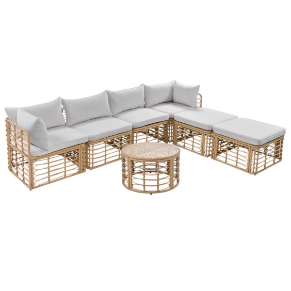 GO 7 Pieces Outdoor Patio Furniture, All-Weather Rattan Sectional Sofa Set With Thick Cushions And P - Image 3