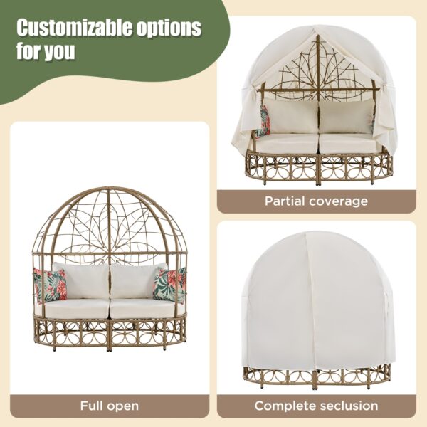 GO 59.8  Daybed Outdoor Sunbed With Colorful Pillows, Wicker Patio Daybed With Curtain, Floral Patte - Image 7