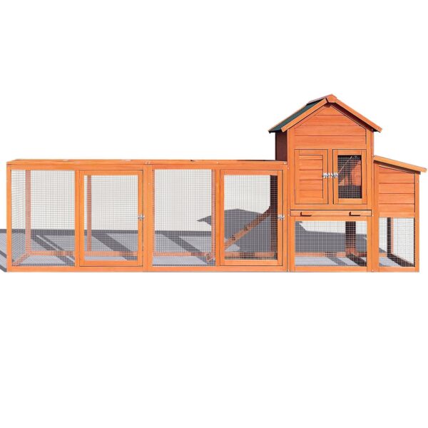 Wooden Chicken Coop Outdoor Hen House With Nest Box Wire Fence Poultry Cage - Image 2