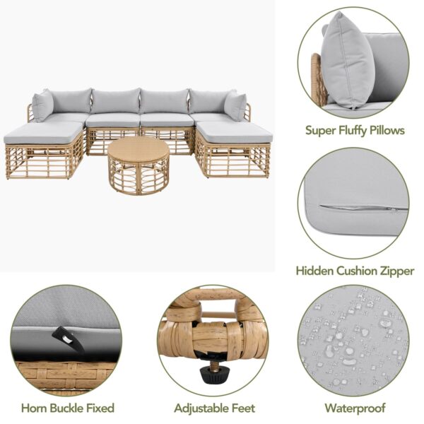 GO 7 Pieces Outdoor Patio Furniture, All-Weather Rattan Sectional Sofa Set With Thick Cushions And P - Image 5