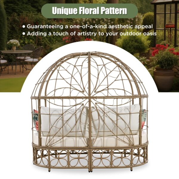 GO 59.8  Daybed Outdoor Sunbed With Colorful Pillows, Wicker Patio Daybed With Curtain, Floral Patte - Image 8