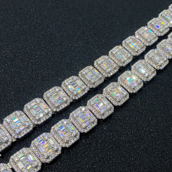 S925 Silver Inlay Rectangular Moissanite Cuban Link Chain - Image 3