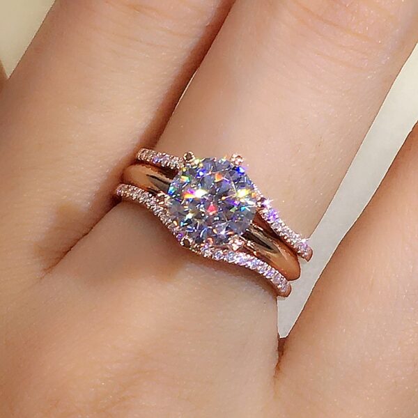 18K Gold Two-in-one Mosonite For Women's Matching Ring - Image 3