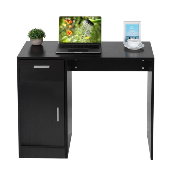 1 Drawer 1 Door Compact Computer PC Laptop Desk Table Workstation Home Office (Black) - Image 4