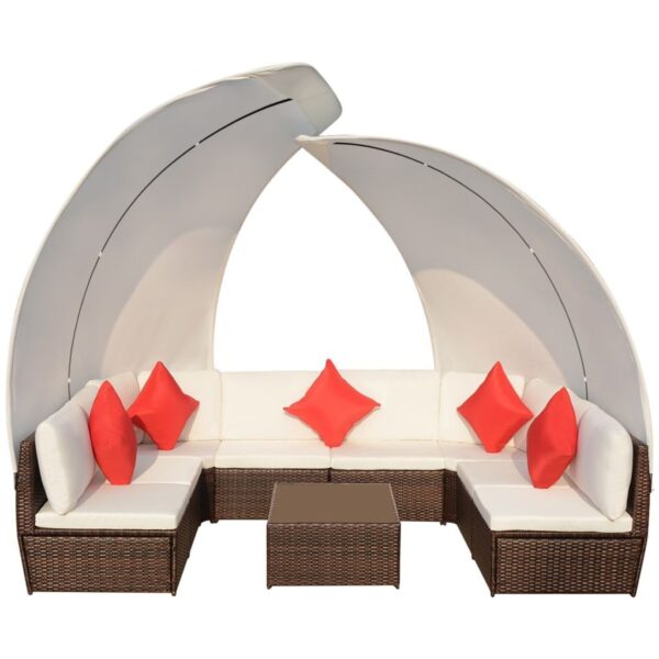 vidaXL 9 Piece Patio Lounge Set with Canopies Poly Rattan Brown - Image 5