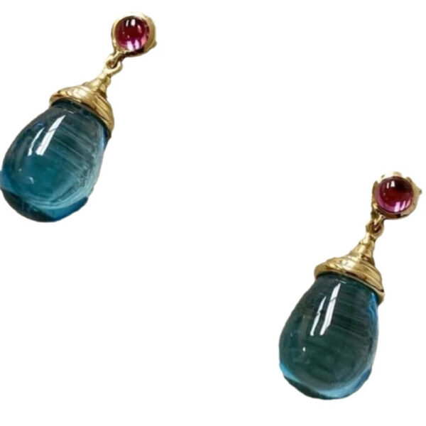 Gold Set Natural Stone Drop Earrings - Image 2