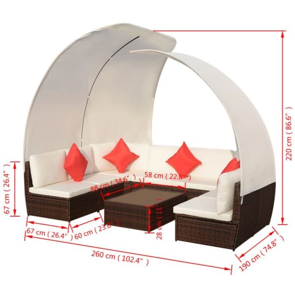 vidaXL 9 Piece Patio Lounge Set with Canopies Poly Rattan Brown - Image 7