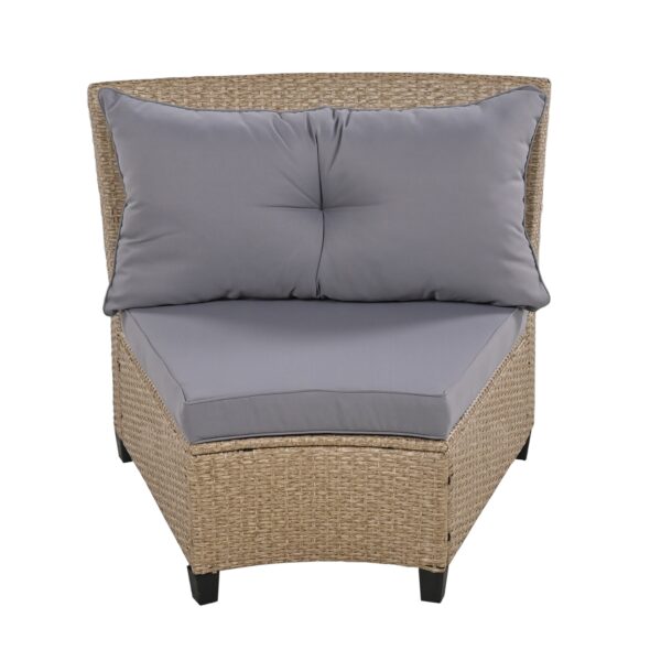 U Style 6-Person Fan-Shaped Rattan Set With Cushions   Table - Image 2