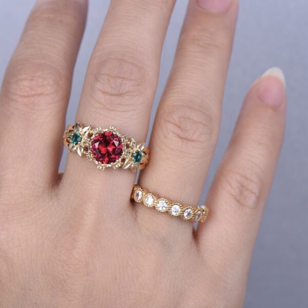 Flower Ring Gold-plated Inlaid Red - Image 5