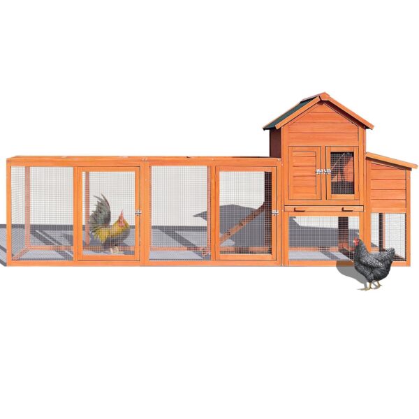 Wooden Chicken Coop Outdoor Hen House With Nest Box Wire Fence Poultry Cage - Image 9