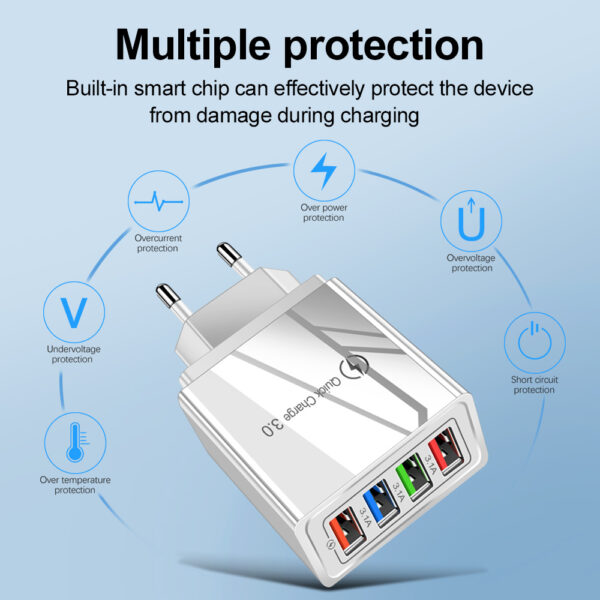 USB Charger Quick Charge 3.0 4 Phone Adapter For Tablet Portable Wall Mobile Charger Fast Charger - Image 8