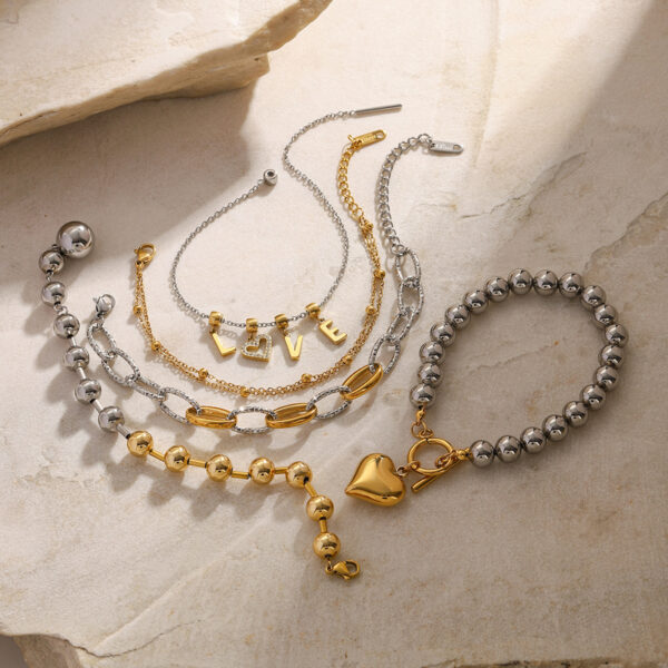 European And American Stainless Steel Beaded Bracelet High Sense Color Matching Letters - Image 4