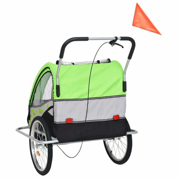 vidaXL 2-in-1 Bike Trailer & Stroller Green and Grey - Image 4