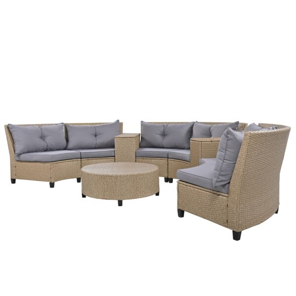 U Style 6-Person Fan-Shaped Rattan Set With Cushions   Table - Image 10