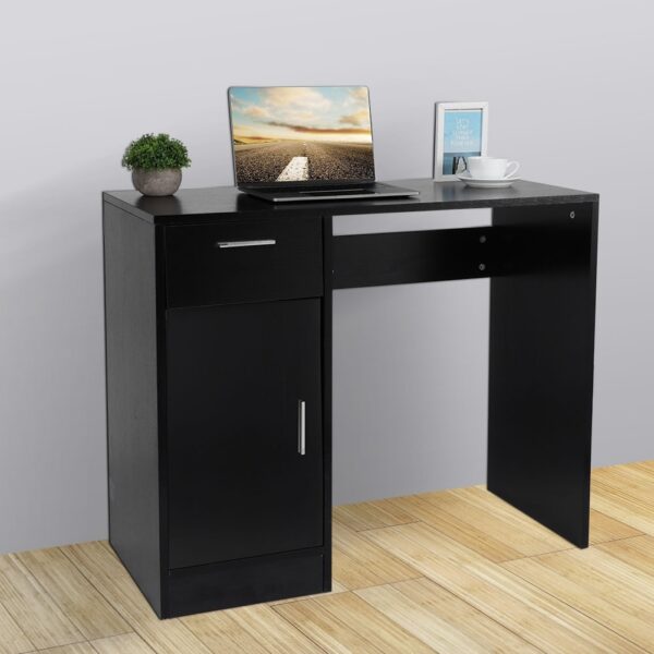 1 Drawer 1 Door Compact Computer PC Laptop Desk Table Workstation Home Office (Black) - Image 7