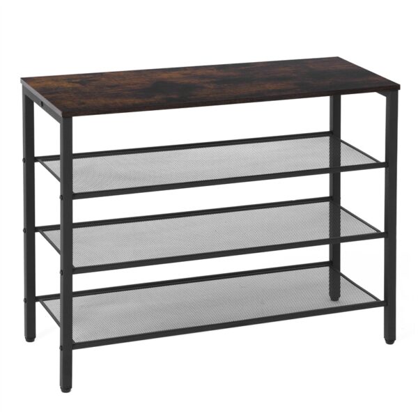 4-tier Shoe Rack With Grid Rack Wooden Rustic Foyer Shoe Rack With Coat Hook, Suitable For The Steel Frame Of The Living Room Mud Room At The Front Door Of The Corridor - Image 2