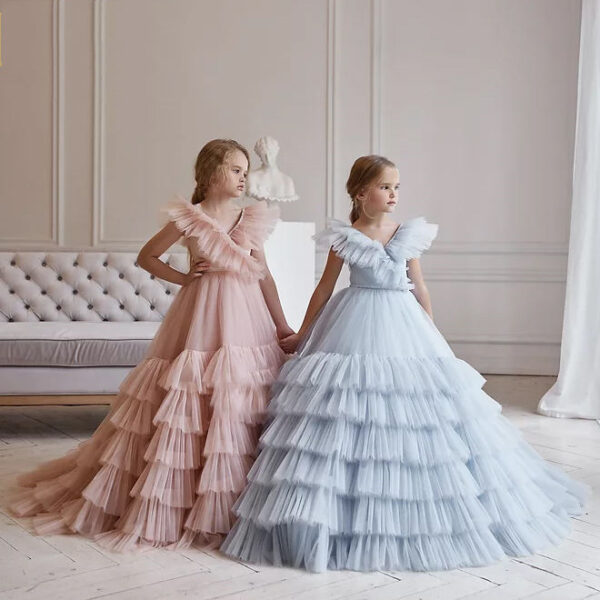 Fairy Skirt Girl Powder Blue Dress Skirt Show Dress Small Train - Image 4
