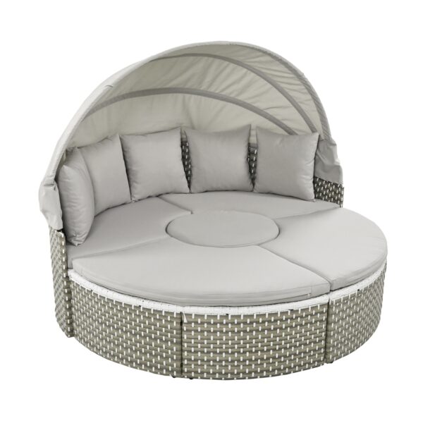 TOPMAX Patio Furniture Round Outdoor Sectional Sofa Set Rattan Daybed Two-Tone Weave Sunbed With Ret - Image 2
