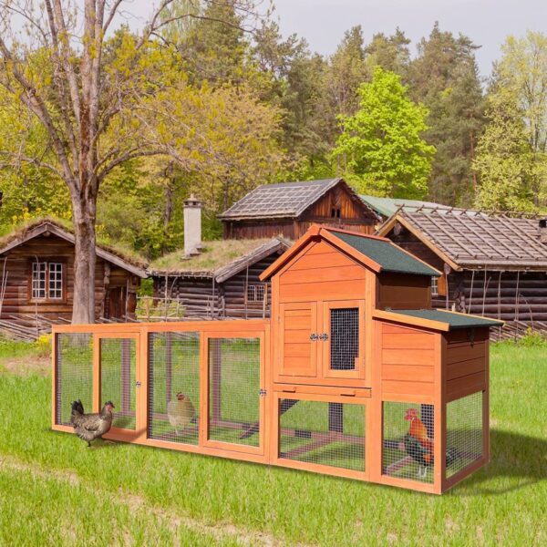 Wooden Chicken Coop Outdoor Hen House With Nest Box Wire Fence Poultry Cage - Image 8
