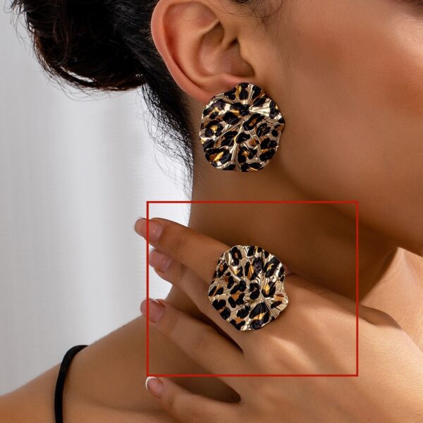 Vintage Geometric Leopard Print Circle Disc Fashion Design Ear Studs Ring Suit - Image 3