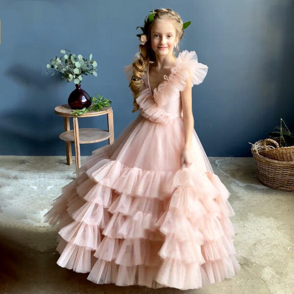 Fairy Skirt Girl Powder Blue Dress Skirt Show Dress Small Train - Image 2