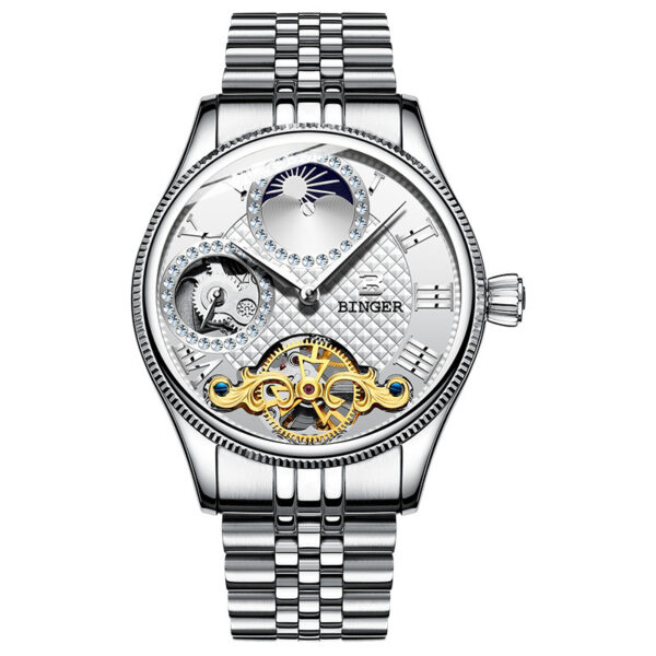 Men's Automatic Mechanical Skeleton Waterproof Stainless Steel Watch - Image 3