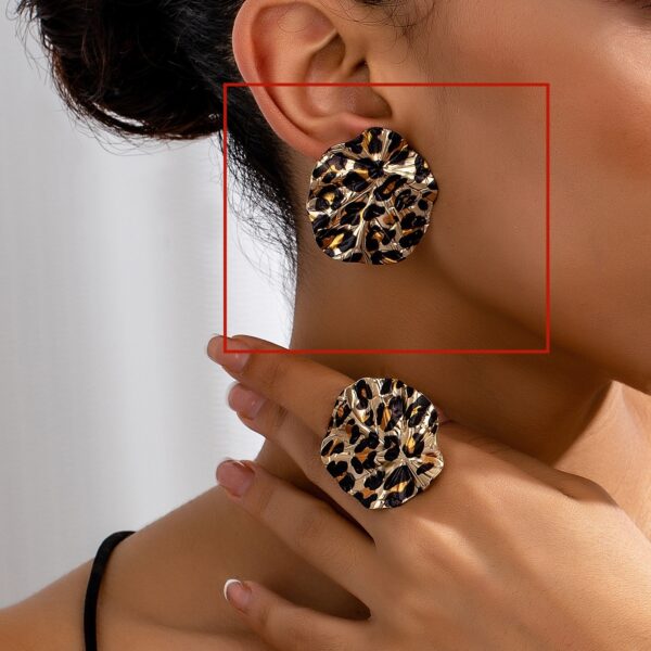 Vintage Geometric Leopard Print Circle Disc Fashion Design Ear Studs Ring Suit - Image 7