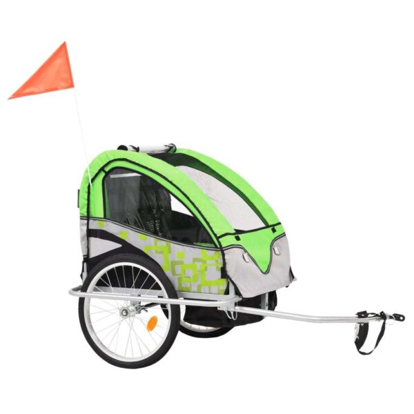 vidaXL 2-in-1 Bike Trailer & Stroller Green and Grey - Image 8