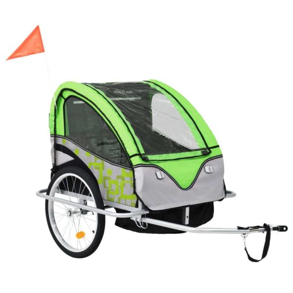 vidaXL 2-in-1 Bike Trailer & Stroller Green and Grey - Image 3