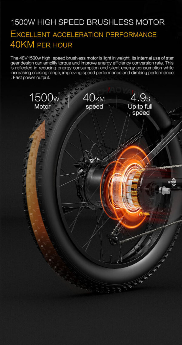 BEZIOR X PLUS E-Bike E-bicycle 1500W Motor 26x4.0  Fat Tire Black Grey - Image 8
