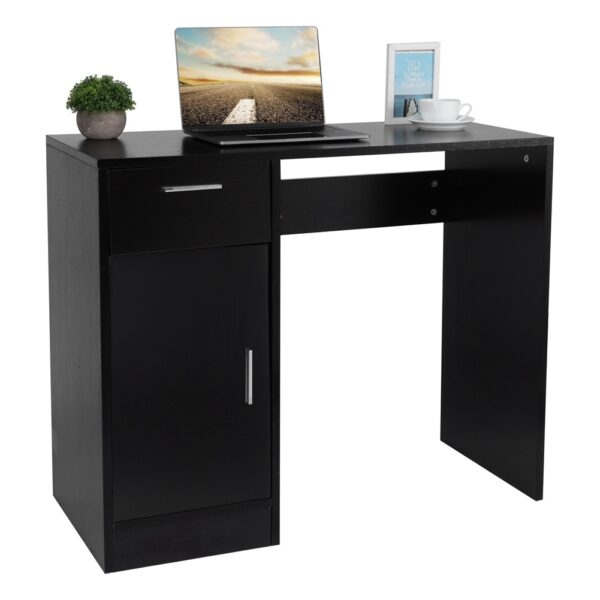 1 Drawer 1 Door Compact Computer PC Laptop Desk Table Workstation Home Office (Black) - Image 8
