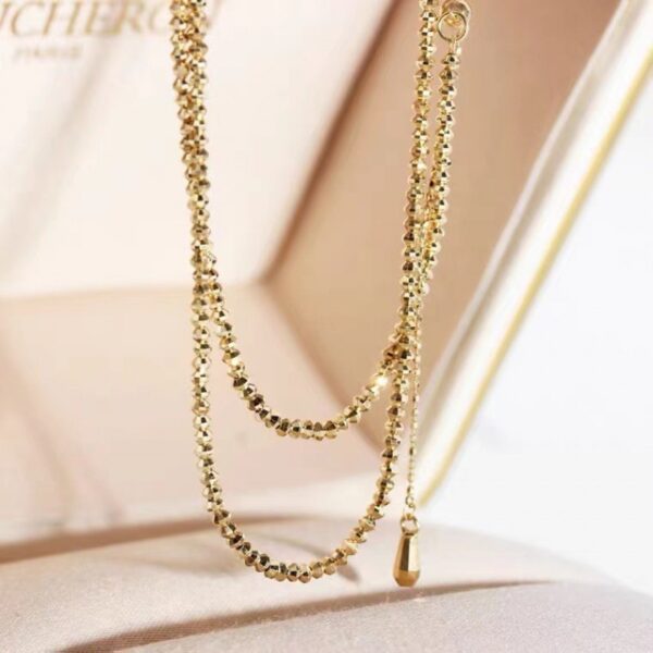 18K Gold Necklace Bungee Laser Bead Wave Bead Chain - Image 3