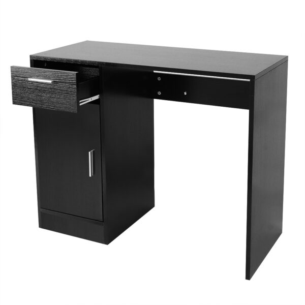 1 Drawer 1 Door Compact Computer PC Laptop Desk Table Workstation Home Office (Black) - Image 2