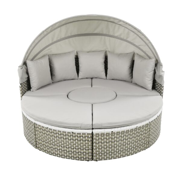 TOPMAX Patio Furniture Round Outdoor Sectional Sofa Set Rattan Daybed Two-Tone Weave Sunbed With Ret - Image 3