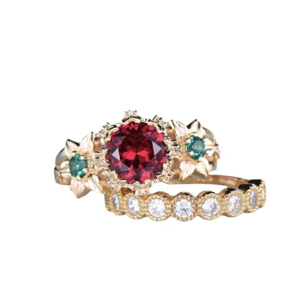Flower Ring Gold-plated Inlaid Red - Image 4