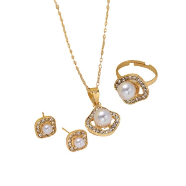Fashion Rhinestone Pearl Square Necklace Suit - Image 2