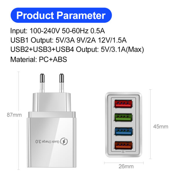 USB Charger Quick Charge 3.0 4 Phone Adapter For Tablet Portable Wall Mobile Charger Fast Charger - Image 3