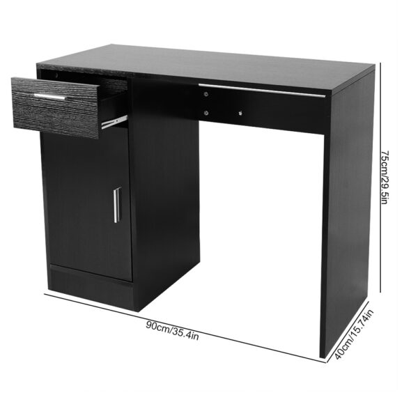 1 Drawer 1 Door Compact Computer PC Laptop Desk Table Workstation Home Office (Black) - Image 9