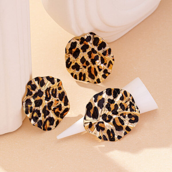 Vintage Geometric Leopard Print Circle Disc Fashion Design Ear Studs Ring Suit - Image 4