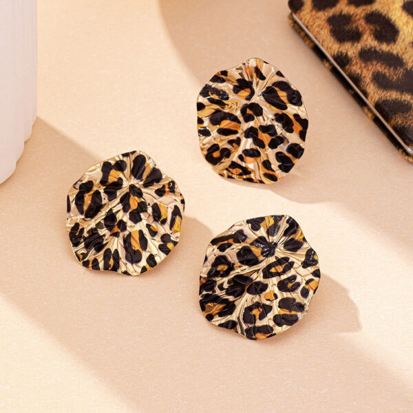 Vintage Geometric Leopard Print Circle Disc Fashion Design Ear Studs Ring Suit - Image 6