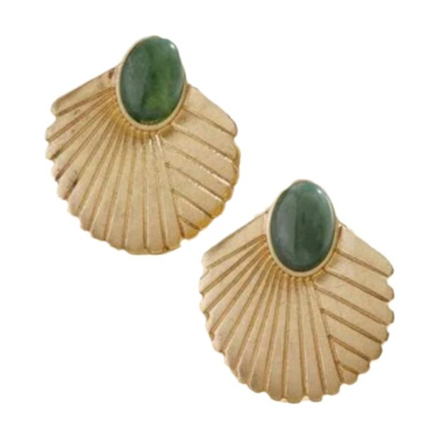 Fan-shaped Inlaid Natural Turquoise Earrings - Image 2
