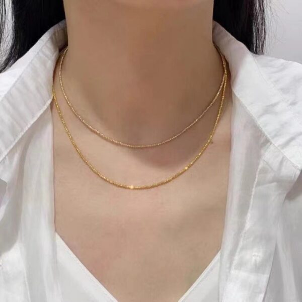 18K Gold Necklace Bungee Laser Bead Wave Bead Chain - Image 2