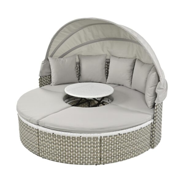 TOPMAX Patio Furniture Round Outdoor Sectional Sofa Set Rattan Daybed Two-Tone Weave Sunbed With Ret - Image 7