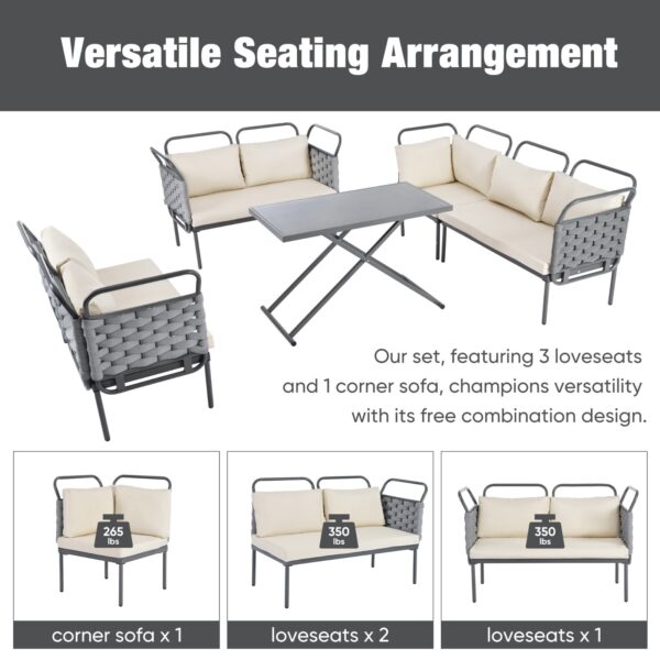 TOPMAX 5-Piece Modern Patio Sectional Sofa Set Outdoor Woven Rope Furniture Set With Glass Table And - Image 5
