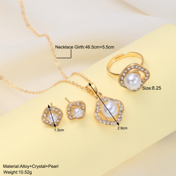Fashion Rhinestone Pearl Square Necklace Suit - Image 4