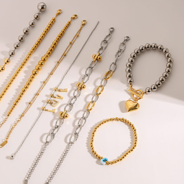 European And American Stainless Steel Beaded Bracelet High Sense Color Matching Letters - Image 7
